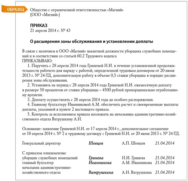 Доп соглашение к трудовому договору о возложении доп обязанностей образец