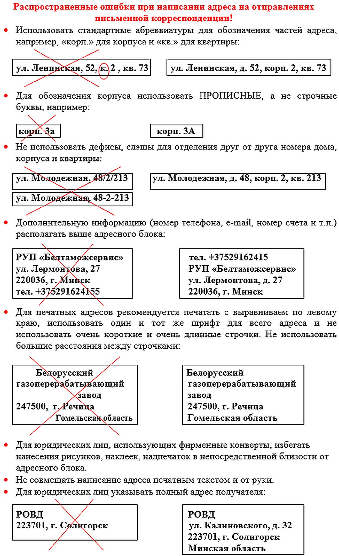 Правильность написания адреса