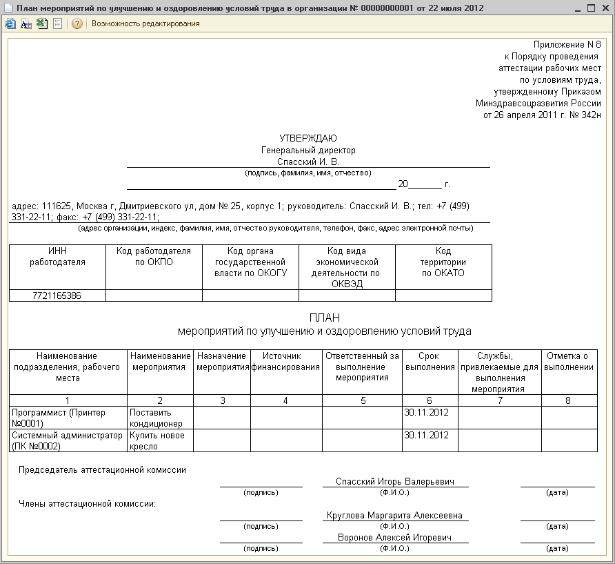 План мероприятий по улучшению условий труда и охраны труда образец