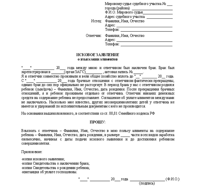 Образец искового заявления о расторжении брака без детей в мировой суд в одностороннем порядке 2022