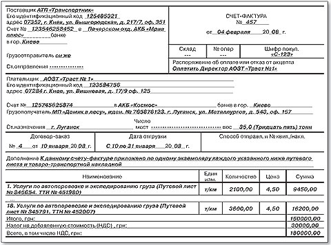 Образец счет на перевозку груза образец