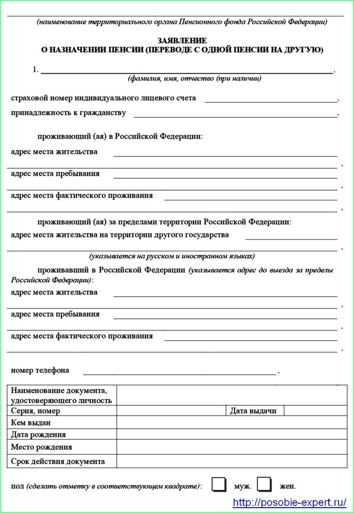 Образец заявления на уход на пенсию по старости