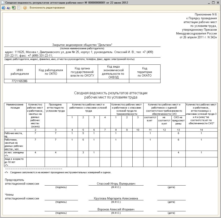 Карта аттестации рабочего места по условиям труда пример заполнения