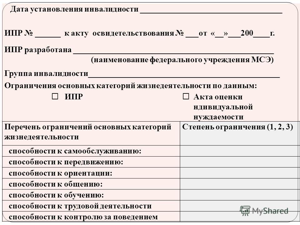 Карта реабилитации инвалида 3 группы