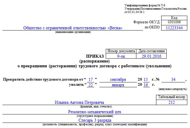 Образец записи на приказе об увольнении о невозможности ознакомить с приказом