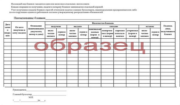 Книга учета бланков строгой отчетности образец заполнения