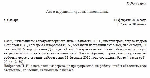 Акт об отказе выполнять должностные обязанности образец