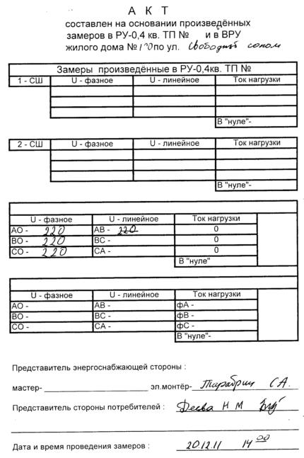 Акт замены счетчика электроэнергии в снт образец