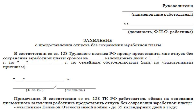 Отпуск без содержания по инициативе работника образец