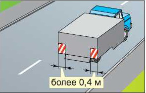 Выступающий груз. Габариты груза сзади допустимые. Выступ габаритов сзади прицепа. Негабаритный груз сзади автомобиля. Не гоборит по знакам ПДД.